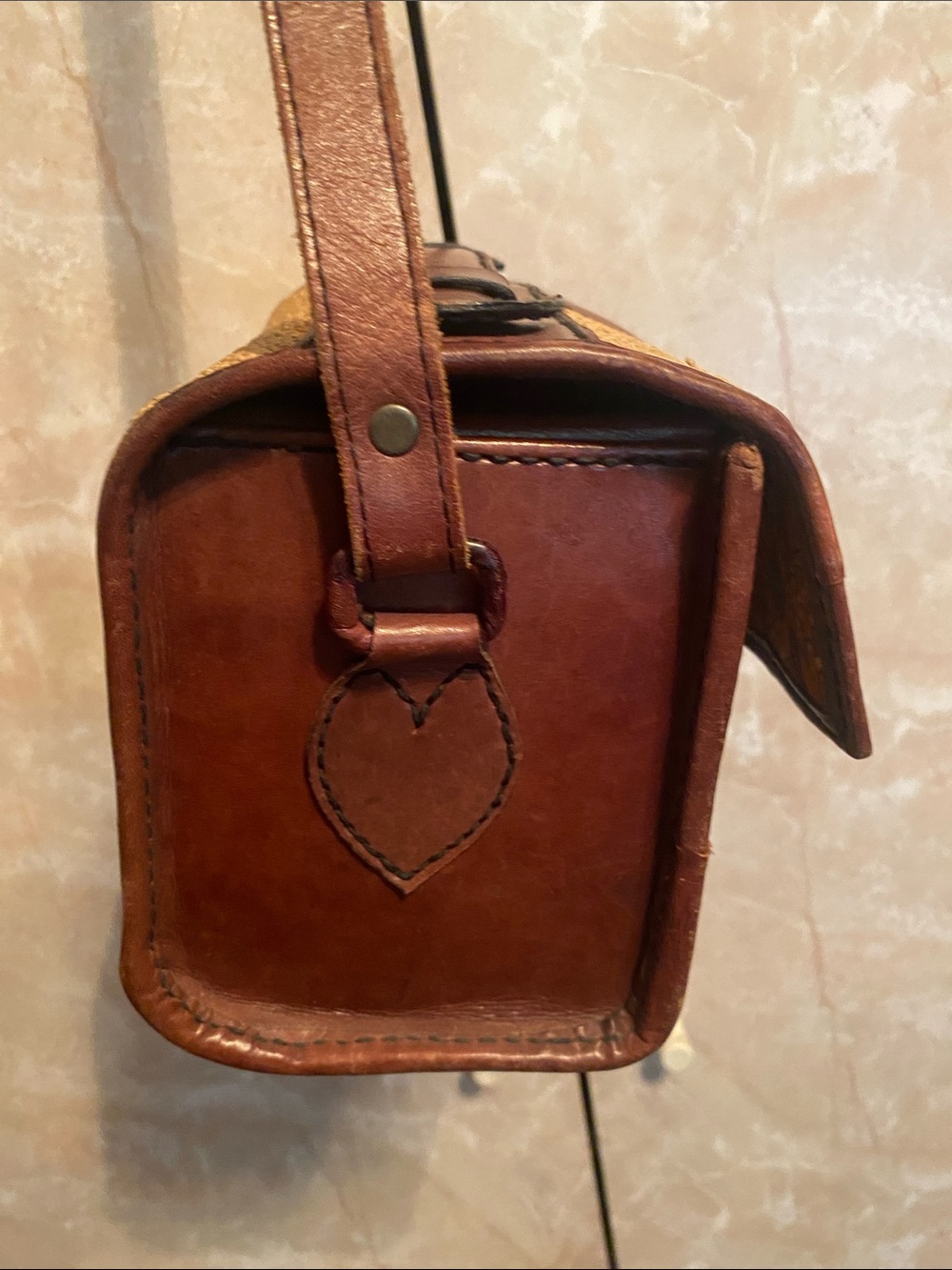 Woven Straw Crossbody Camera Bag with Brown Leather Trim - Picture 3 of 6